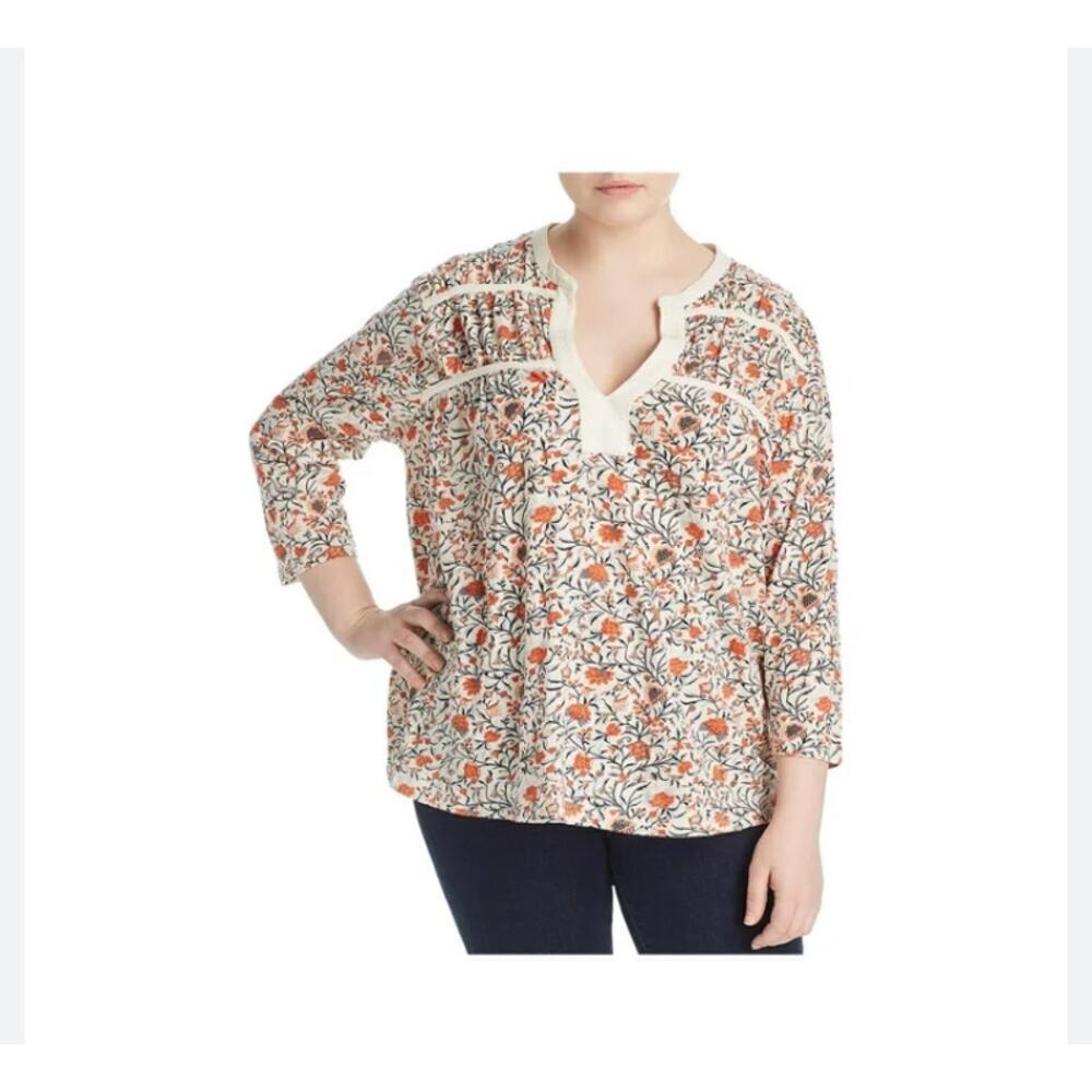 Lucky Brand Floral Print V Neck Blouse Size Large